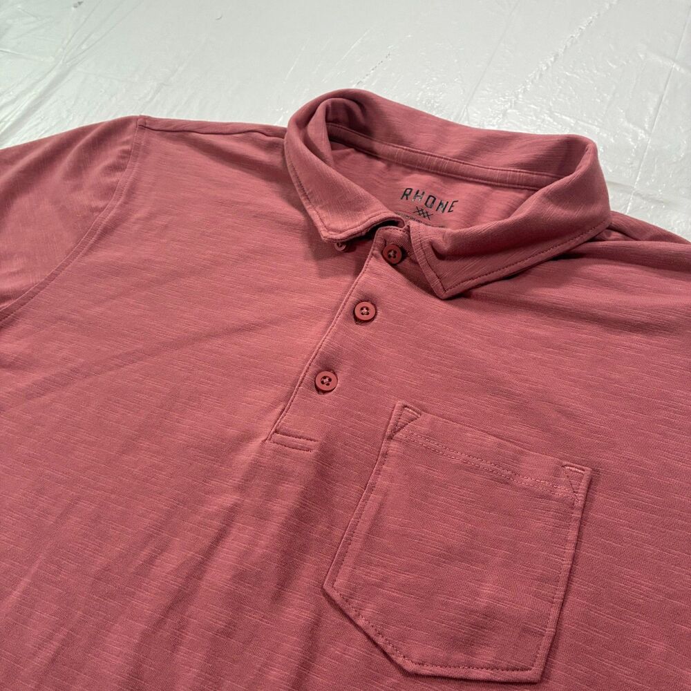 Rhone WFH Polo Shirt Mens L Pinkish Red Cotton Blend Stretch Short Sleeve Pocket